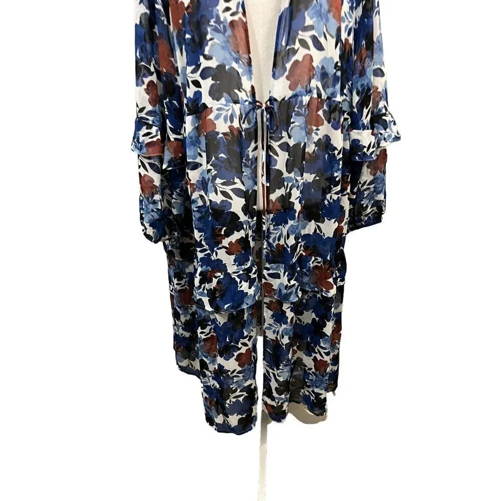 Cato Kimono Long Blouse Women 18/20 Floral Ruffle Long Sleeve